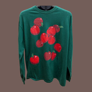 Hanes Apple Print Long Sleeve | Green | Size L | Vintage